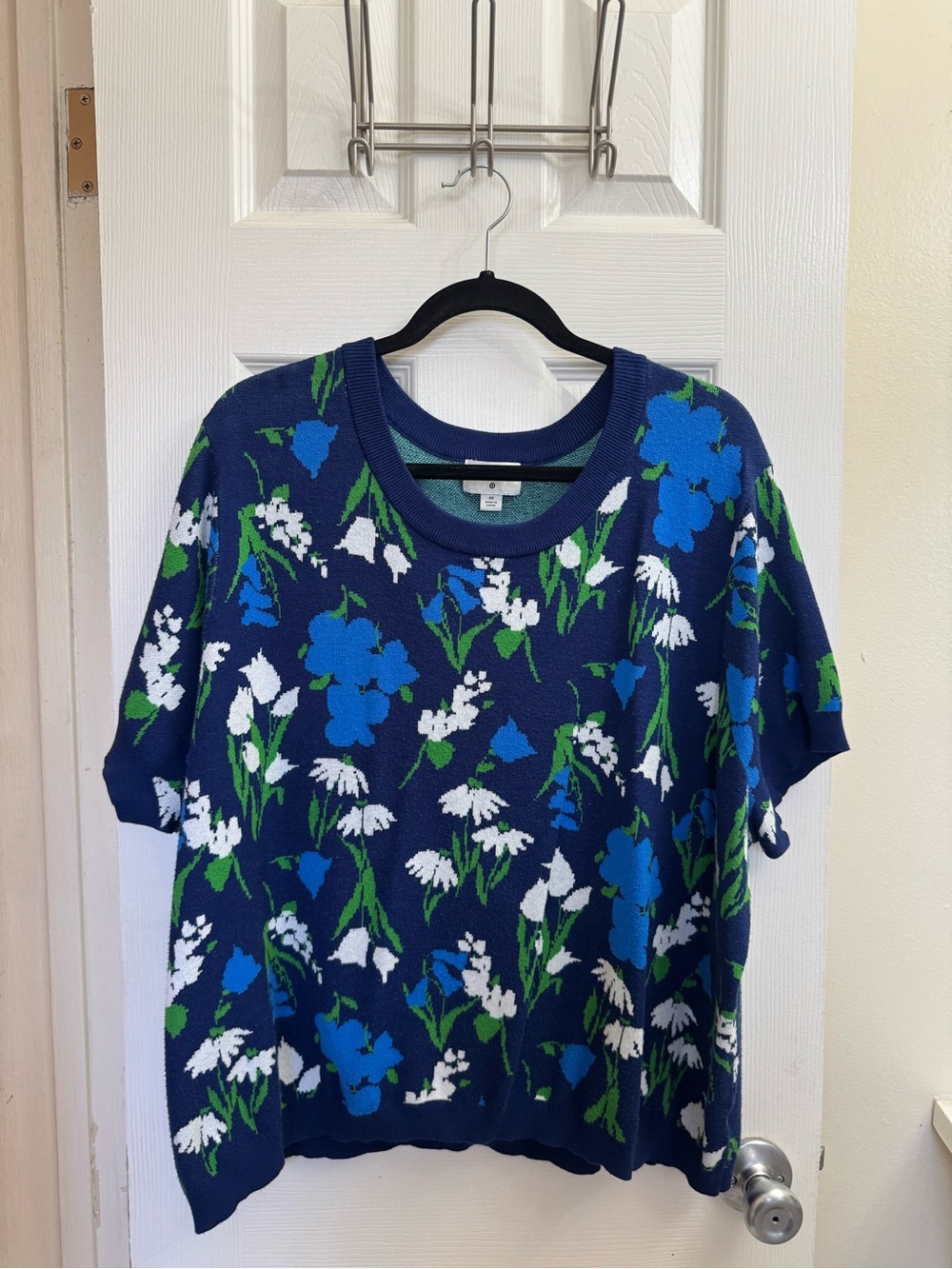 kate spade Navy Blue Floral Short-Sleeve Knit Top with White & Green Accents